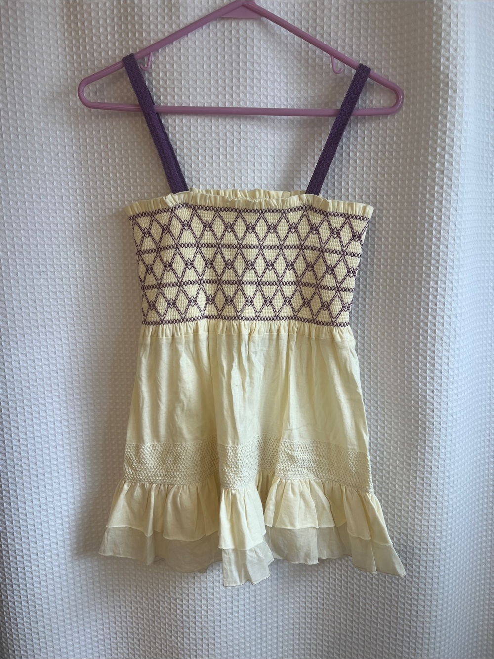 hazel Cream Smocked Camisole with Purple Straps—626-021